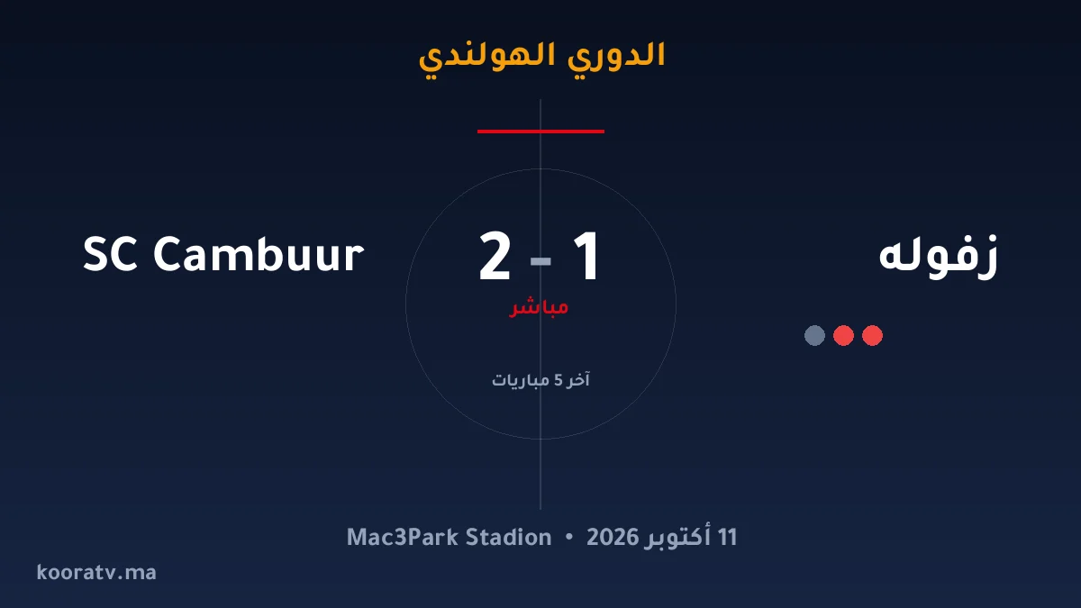 زفوله وSC Cambuur يتعادلان 2-2 - الدوري الهولندي