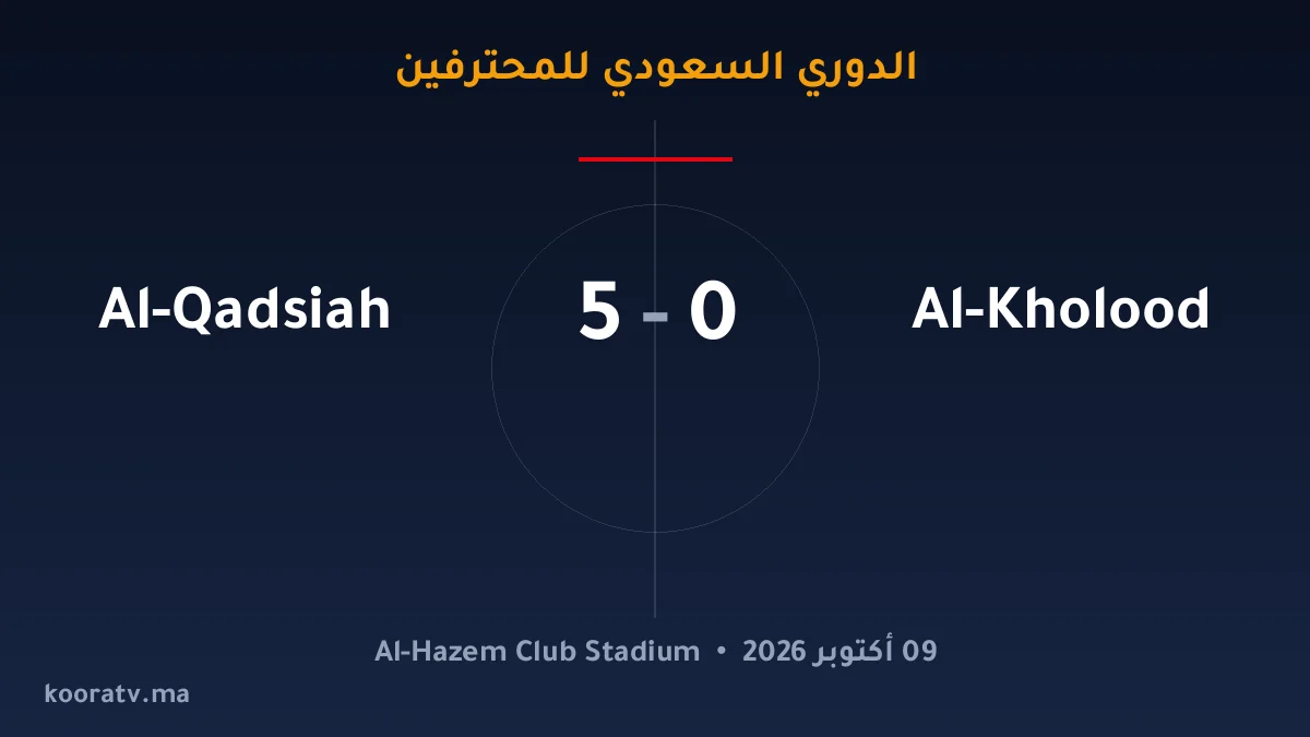 القادسية يتغلّب على الخلود بنتيجة 5-0 - نتيجة وأهداف وملخص المباراة | الدوري السعودي للمحترفين