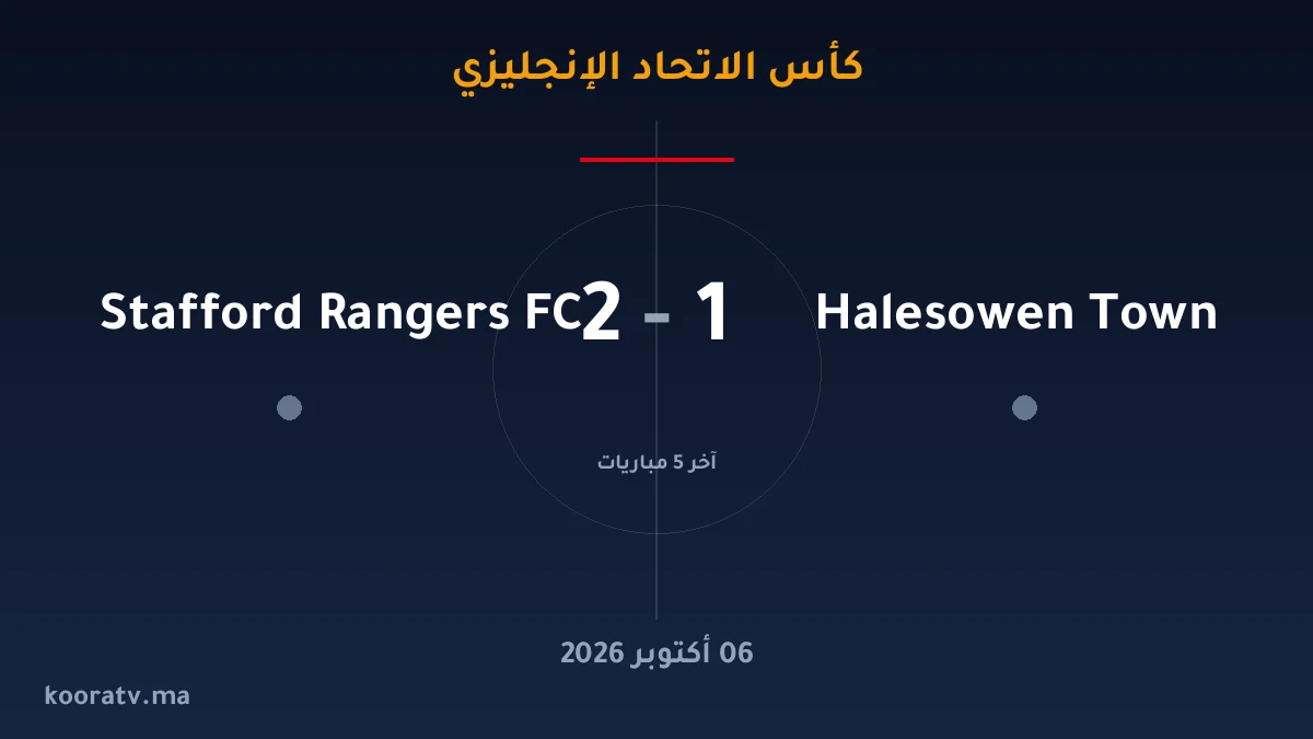 Stafford Rangers FC يتغلّب على Halesowen Town بنتيجة 2-1 - نتيجة وأهداف وملخص المباراة | كأس الاتحاد الإنجليزي